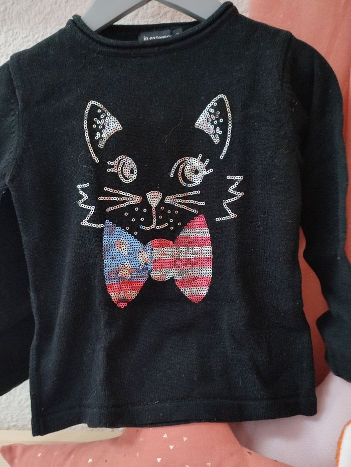 Pull noir avec sequins - Chat - 3 ans - Très bon état - In extenso - photo numéro 3