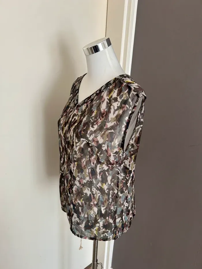 Ikks haut top blouse voilée imprimer camouflage, taille M/38 - photo numéro 4