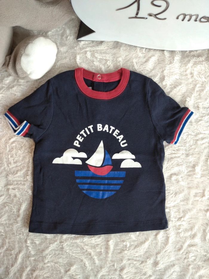Tee shirt chemise manches courtes Garçon 12 mois Petit bateau 100% coton - photo numéro 2