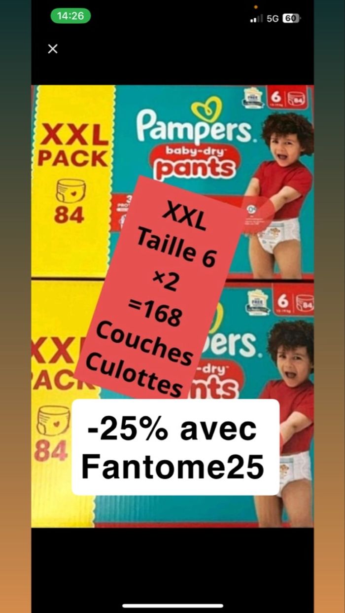 Deux cartons de couches taille 6
