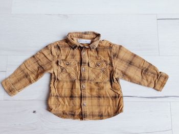 Vêtement bébé garçon chemise moutarde à carreaux velours Zara 18 mois