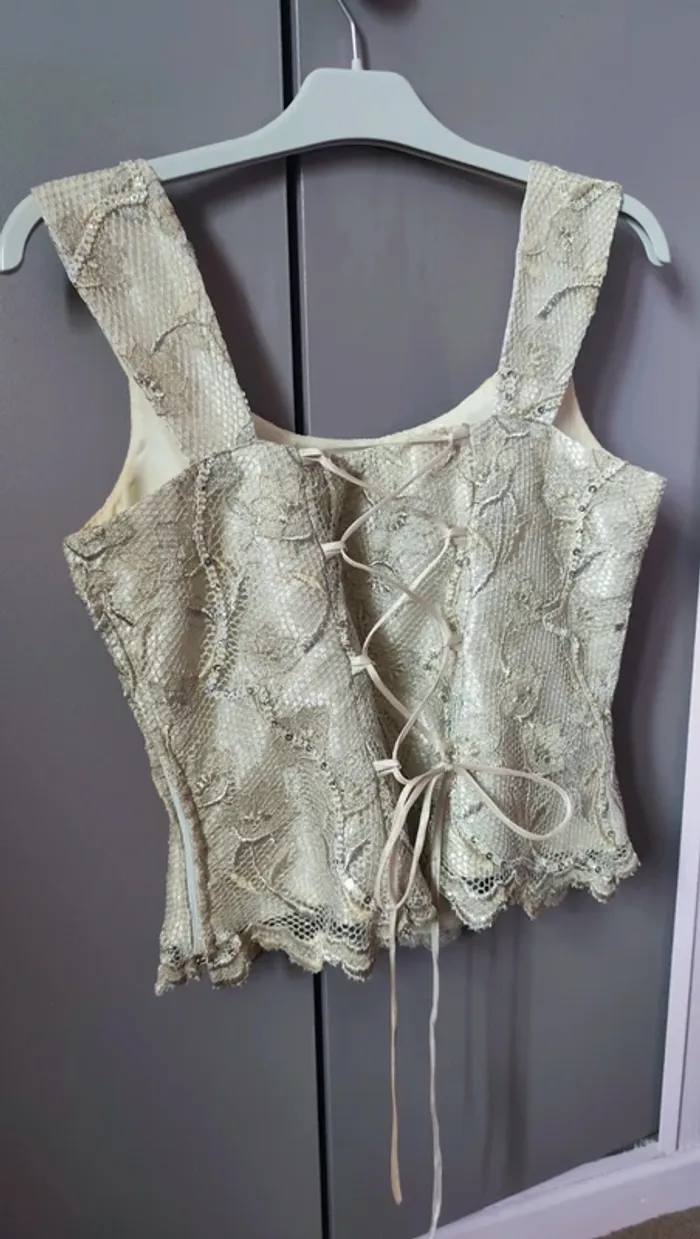 Corset beige broderie et dentelle, Yifalis Paris made in France - photo numéro 5
