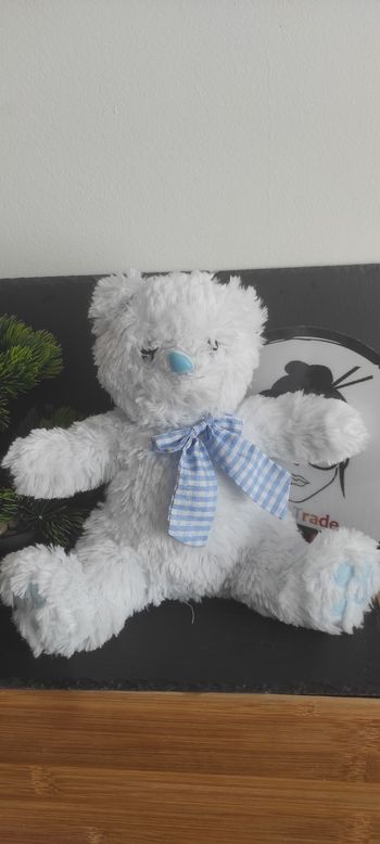 doudou peluche ours bleu ruban carreaux noeud my baby sweet mbs sa pel0156 Bille
