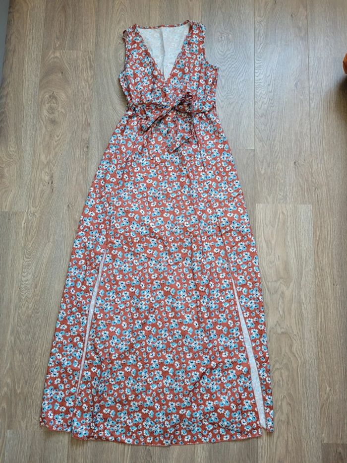 Robe longue terracotta fleurie