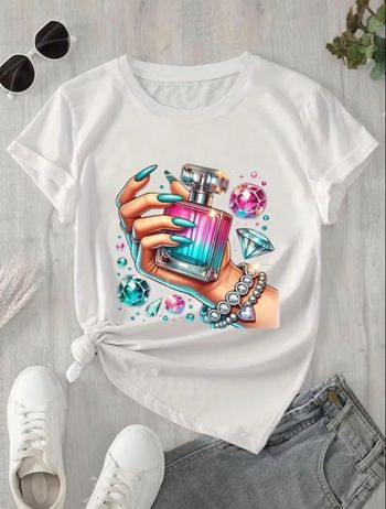 T shirt blanc parfum & maquillage coloré 