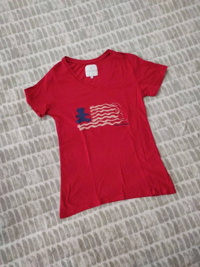 Tee-shirt manches courtes col v rouge lulu castagnette taille s 36 - photo numéro 2