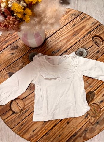 T-shirt blanc col dentelle Mango - Taille 9/12 mois
