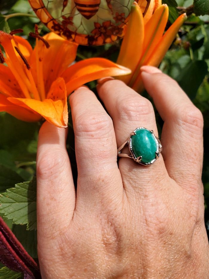 Bague Chrysoprase acier inoxydable