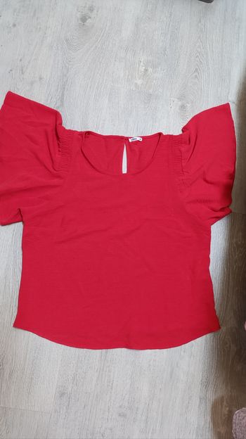 T shirt rouge femme manches  bouffantes