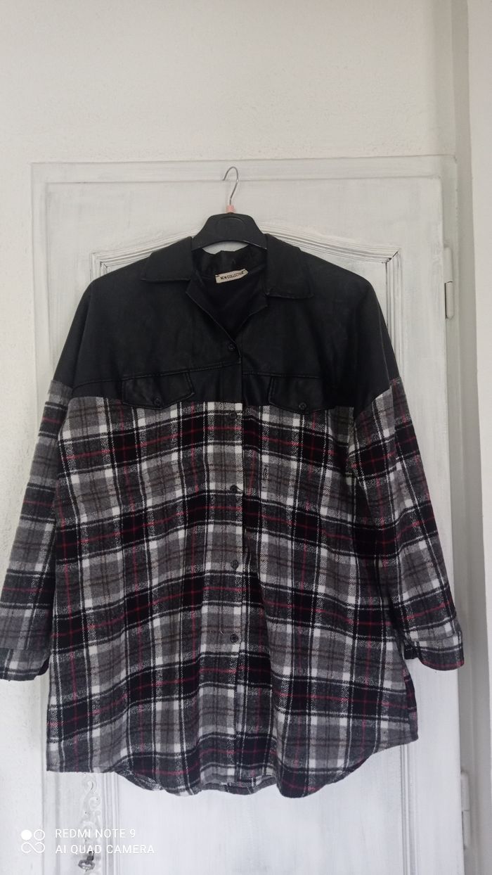 Veste chemise noire a carreaux bi matière New Collection taille xl