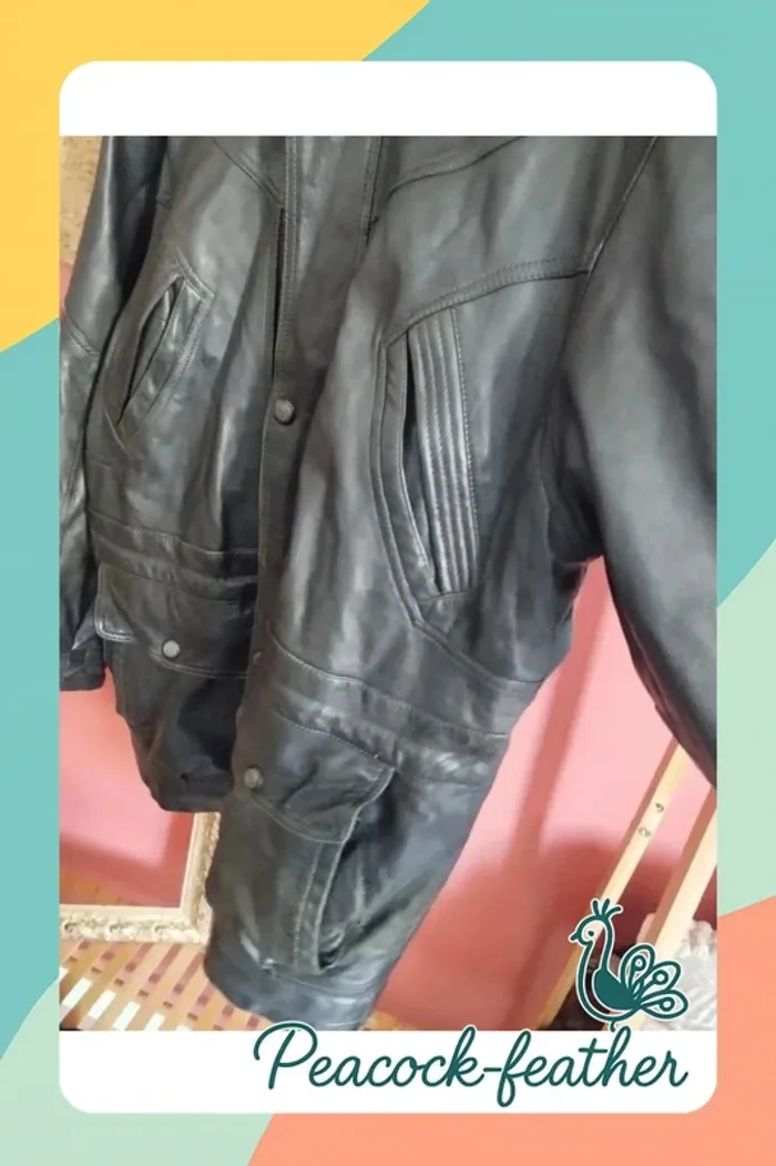 Veste cuir véritable homme noir 56 - photo numéro 5