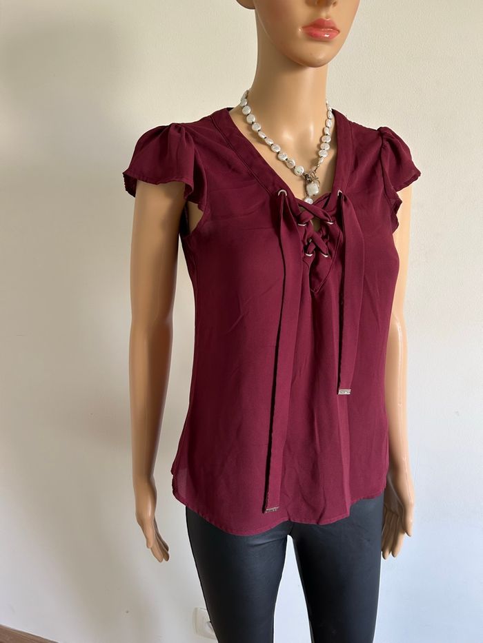 Blouse bordeaux à manches courtes Morgan taille 36 comme neuve - photo numéro 2