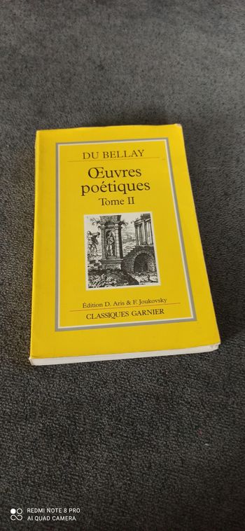 Livre oeuvres poetiques  tome 2 du bellay