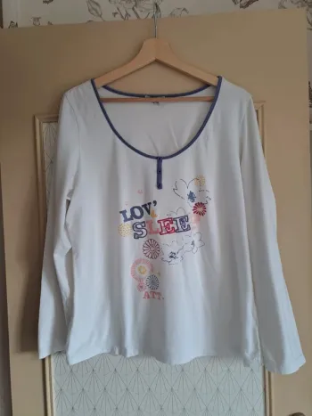 Haut pyjama femme blanc XL tbe tex woman 1 micro accroc recousu