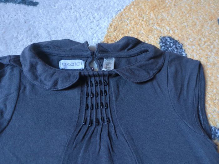 T-shirt gris avec perles 6 ans Okaïdi col claudine - photo numéro 2
