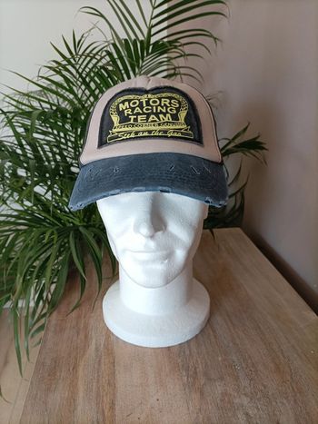 Casquette adulte effet délavé et déchiré Motors Racing Team noir et bleu