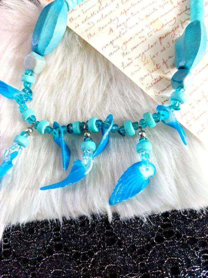 Magnifique collier bleu en perles, style bohème vintage - photo numéro 3