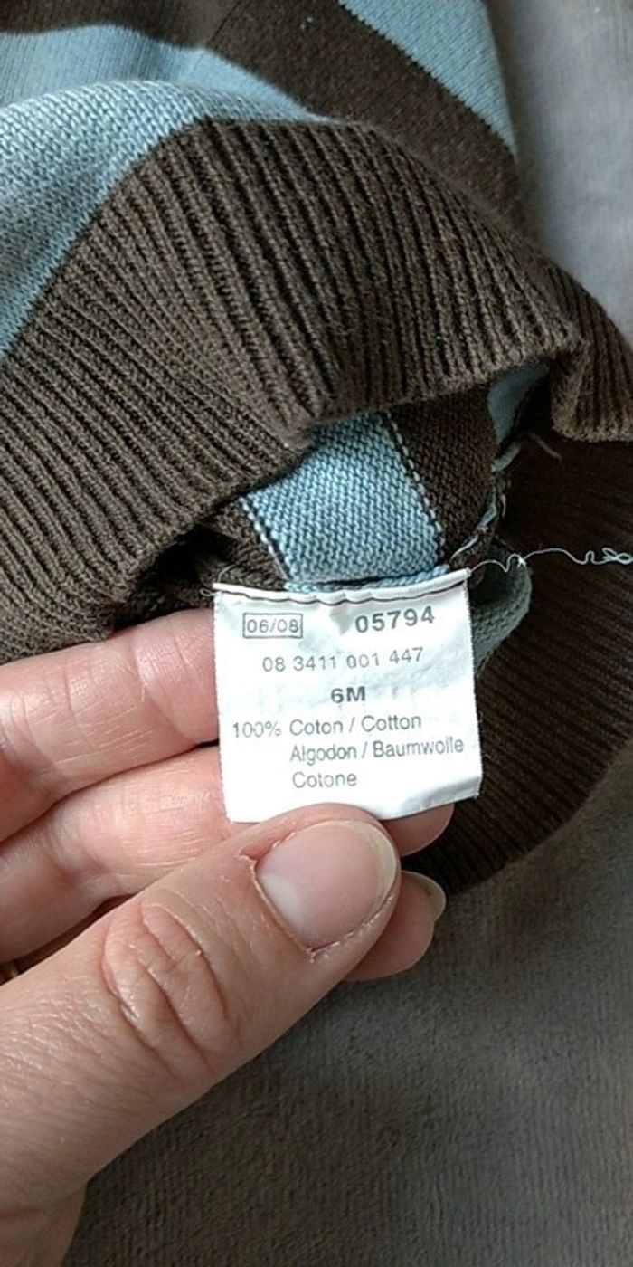 Pull léger col V Garçon 6 mois rayé marron et bleu clair 100% coton Kimbaloo Boy - photo numéro 8
