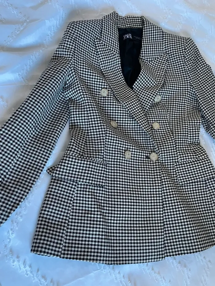 Veste blazer tailleur Zara à carreaux croisé taille XS - photo numéro 4