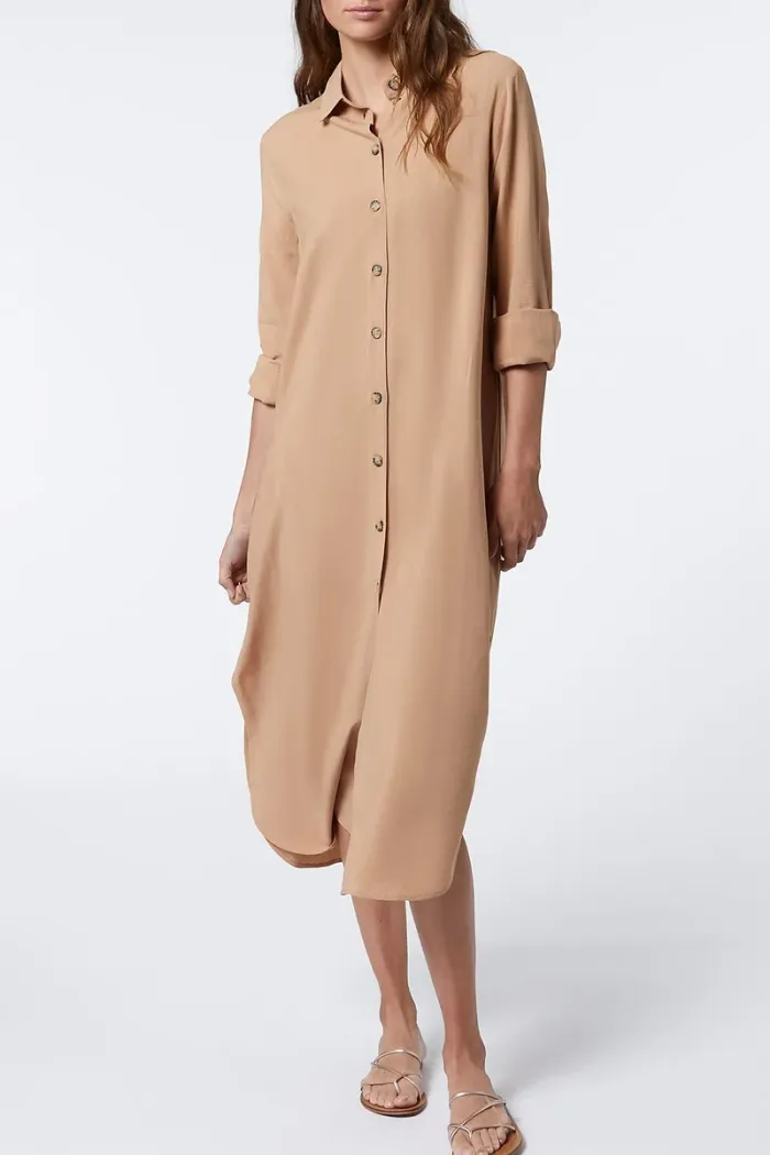 Robe longue chemise ETAM beige Vermelle Beach neuve XS - photo numéro 2
