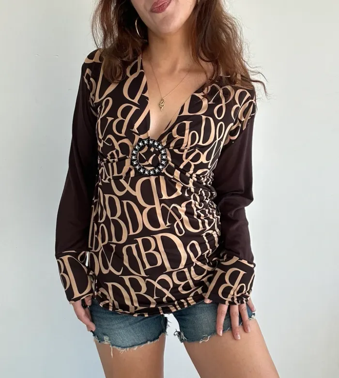 Haut marron vintage y2k années 2000 à motifs taille XL - photo numéro 6