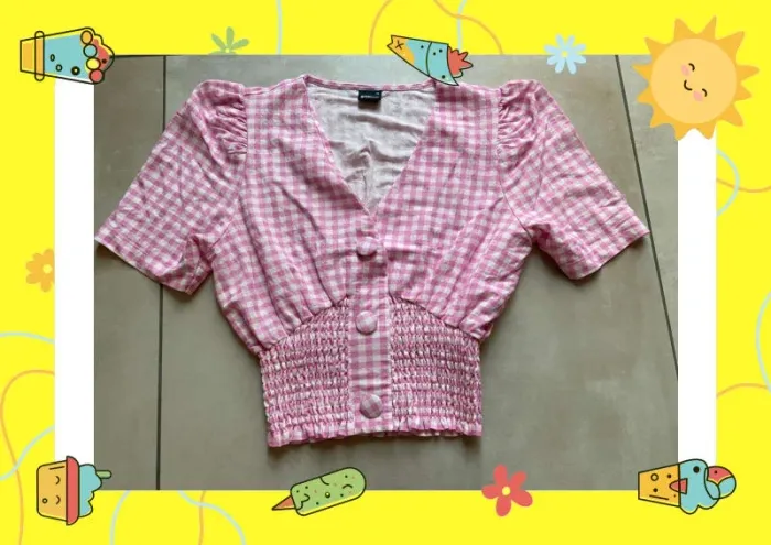 Blouse rose fushia blanc à carreaux - photo numéro 2