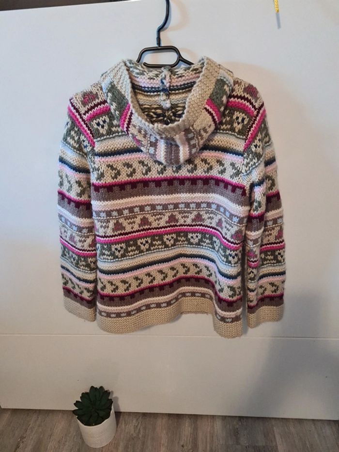 Pull gilet laine à capuche vintage - photo numéro 4