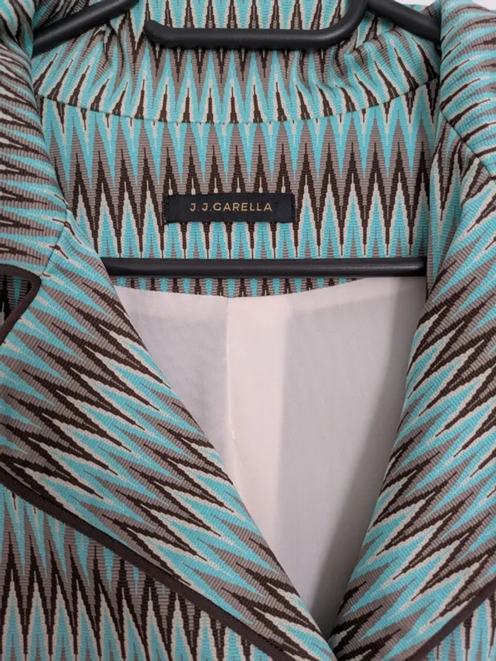 Veste blazer J.J. Garella motifs zigzag turquoise - Taille 38 - photo numéro 3