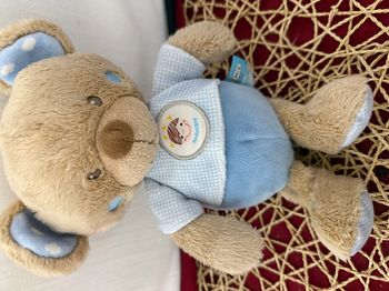 Peluche ours TEX BABY bleu Rocket Boy moon Carrefour 