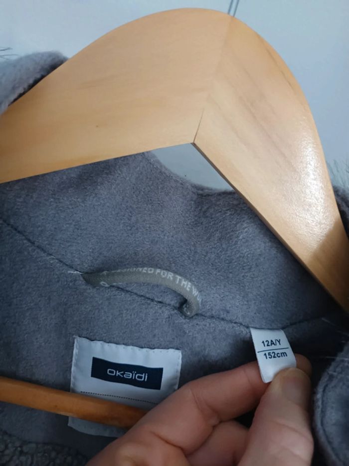 Joli manteau à capuche en laine gris très chaud Okaïdi 12 ans - photo numéro 2
