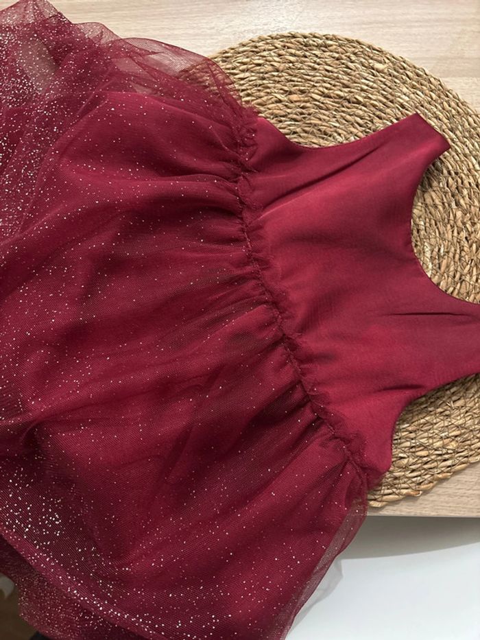 Robe de soirée fille 94 cm bordeau noeud papillon paillette - photo numéro 3