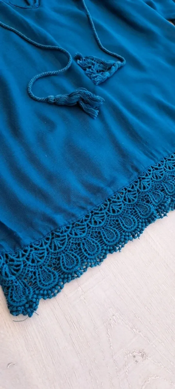 Blouse bohème bleue - YFL Reserved - taille 34 - crochet - fluide - printemps été - photo numéro 3
