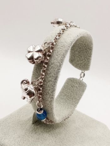 Bracciale argento donna ciondoli portafortuna quadrifoglio elefante