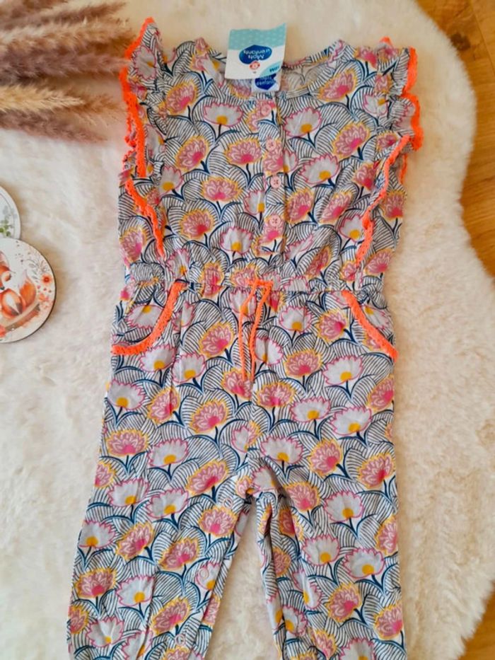 Combi pantalon été fleurie 12 mois Mots d’enfants neuve - photo numéro 2