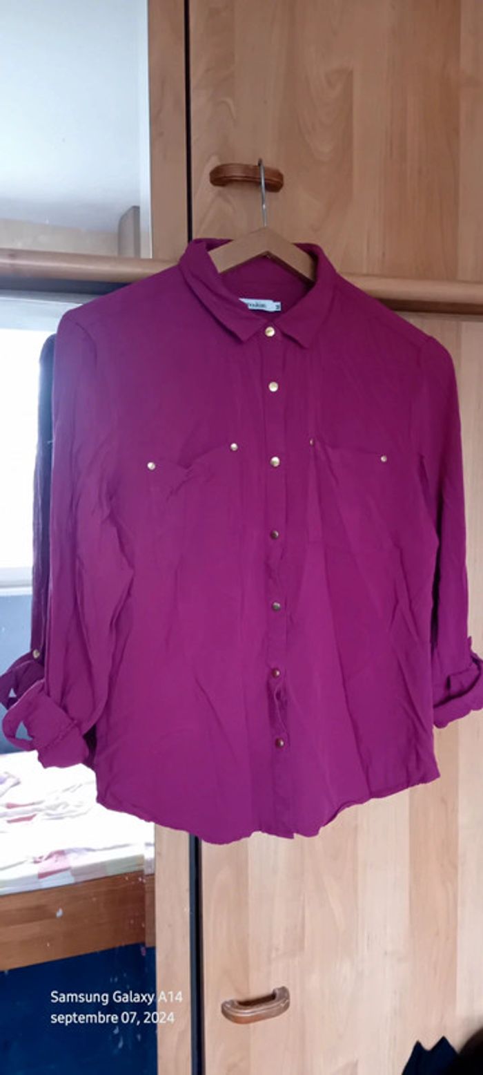 Chemise boutons dorés manches réglables framboise femme M manoukian - photo numéro 4