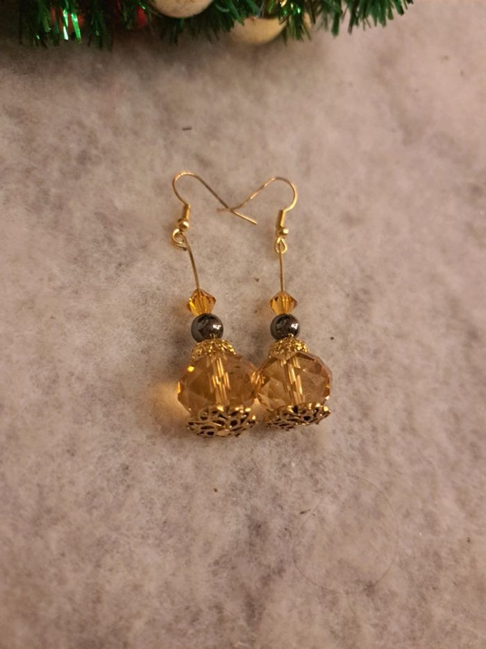 Boucles d'oreilles pendante chic doré orange - photo numéro 7