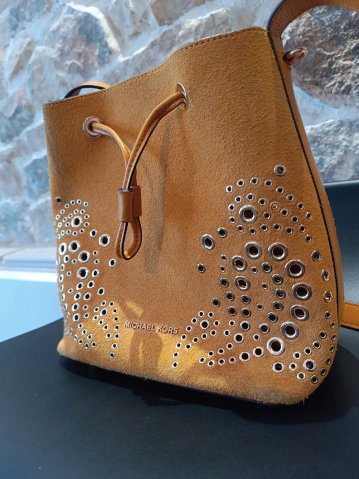 Sac bourse cuir et daim jaune MK - photo numéro 14