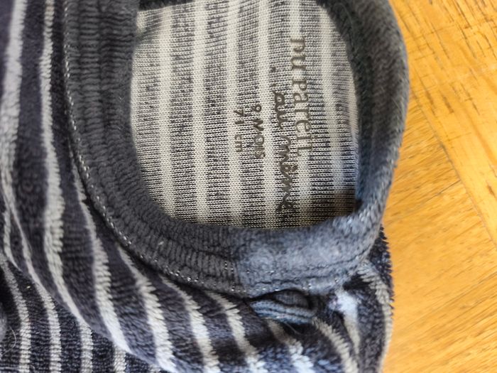 Pyjama grenouillère 9 mois garçon DPAM rayé bleu marine bleu clair rigolo monstre - photo numéro 5