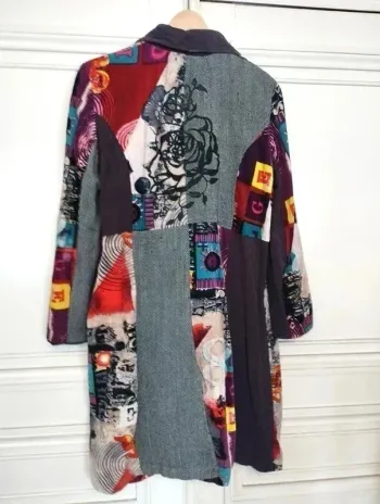 Rene Derhy Manteau Mi Saison Souple Tweed et Velours T 4 XL