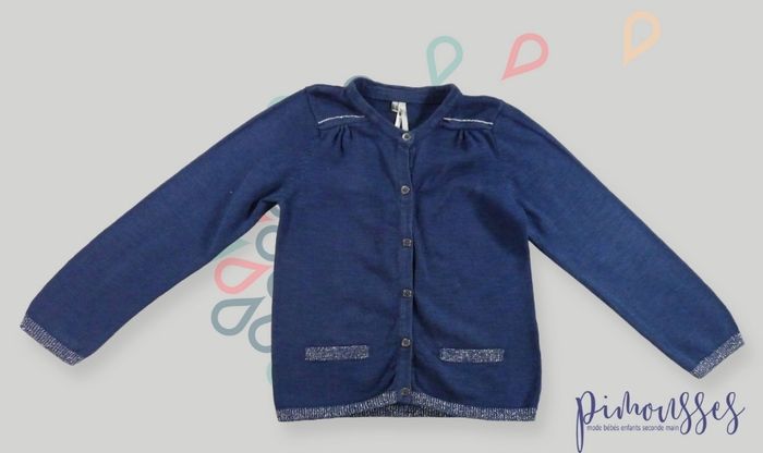 Gilet cardigan tricot bleu marine argent Orchestra 6 ans 116 cm fille