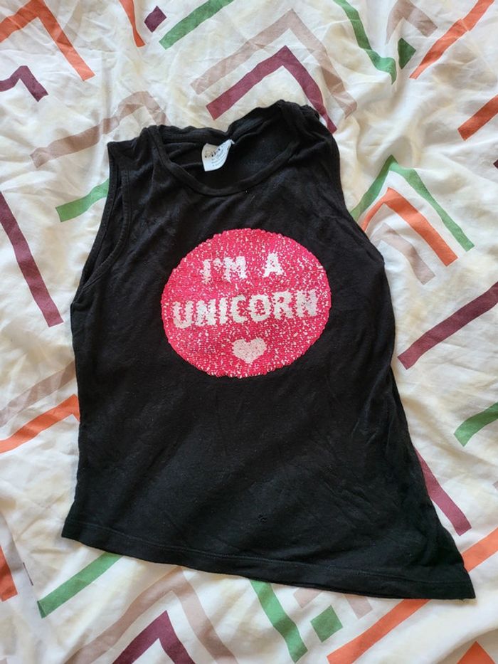 Débardeur noir motif sequins licorne - photo numéro 2