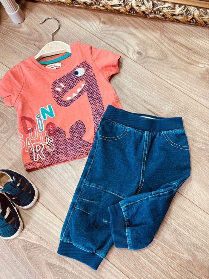 Taille 3 mois ensemble 2 pièces garçon DPAM orchestra orange bleu * Dino * 💙 - photo numéro 3
