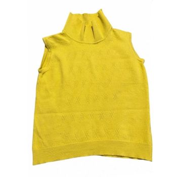 Sous pull fin haut top court sans manche col montant roulé mi saison  moutarde laine 