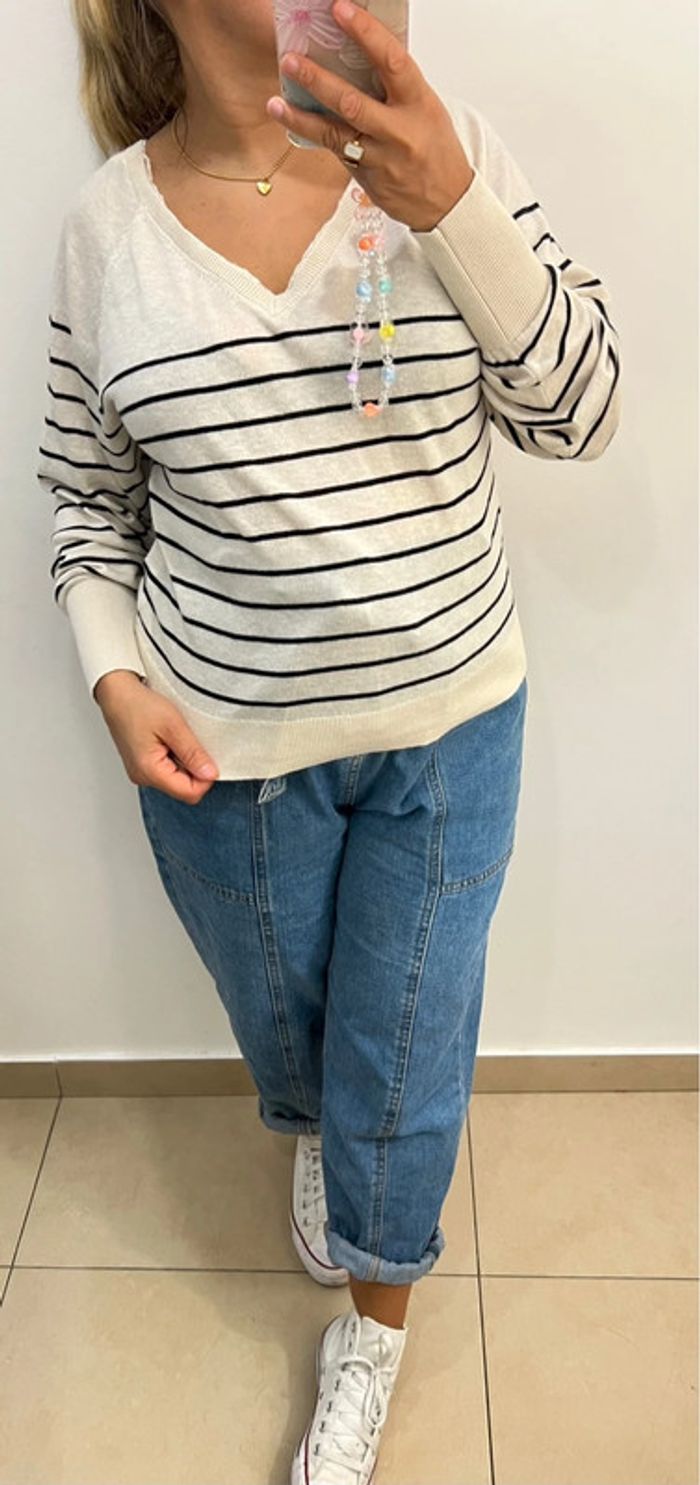 Pull Léger À Rayures ZARA Taille M - photo numéro 4