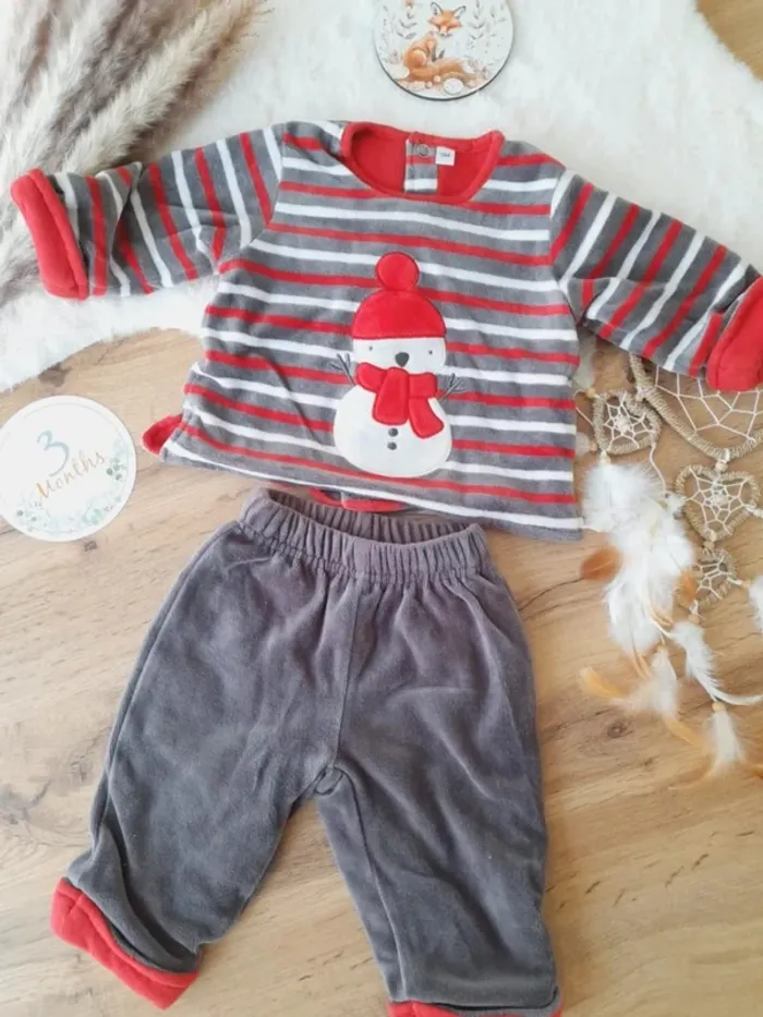 Ensemble chaud et confortable velours 3 mois garçon - photo numéro 2