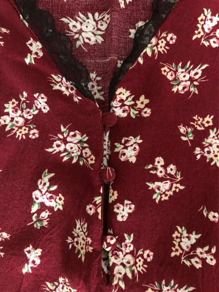 AN102- Blouse bordeaux fleurie/dentelle T 44 - photo numéro 8