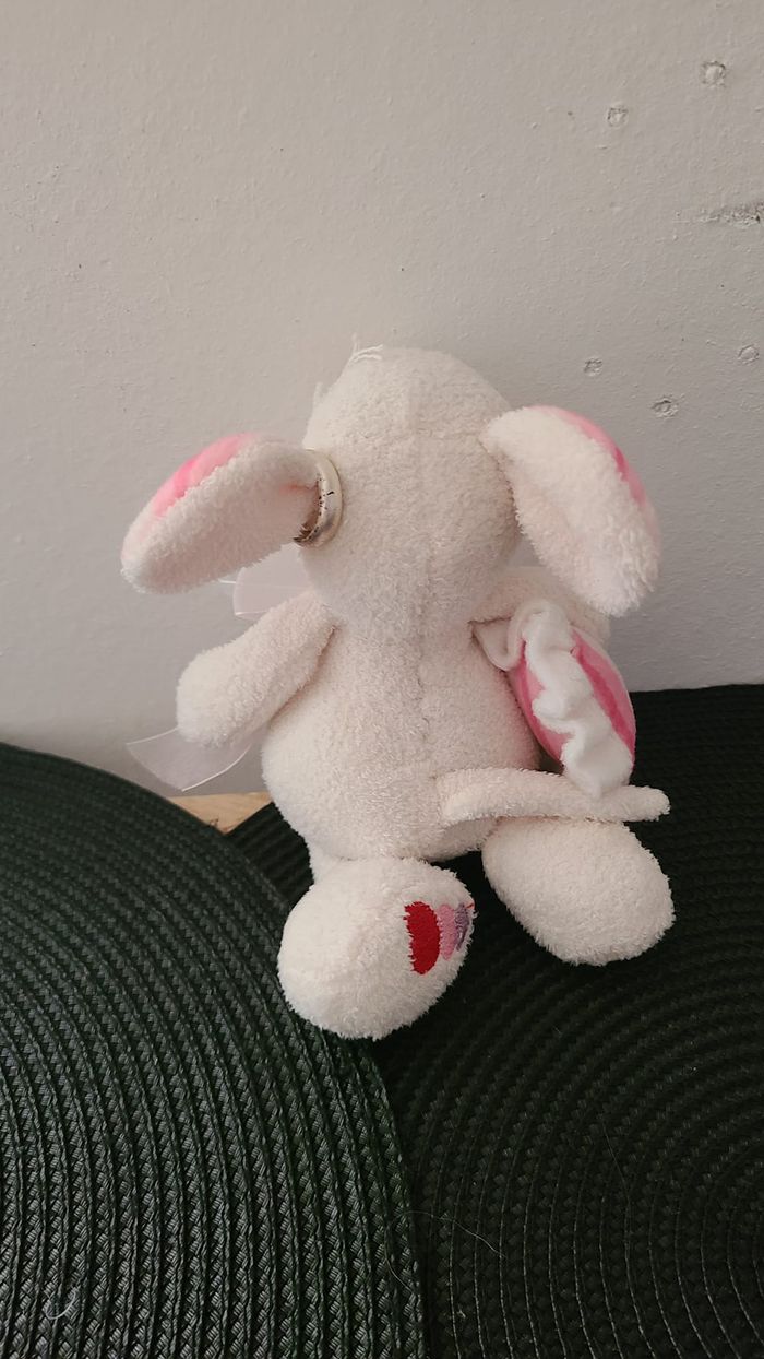 Doudou souris blanche cousin rose rayé 19 cm env. - photo numéro 6