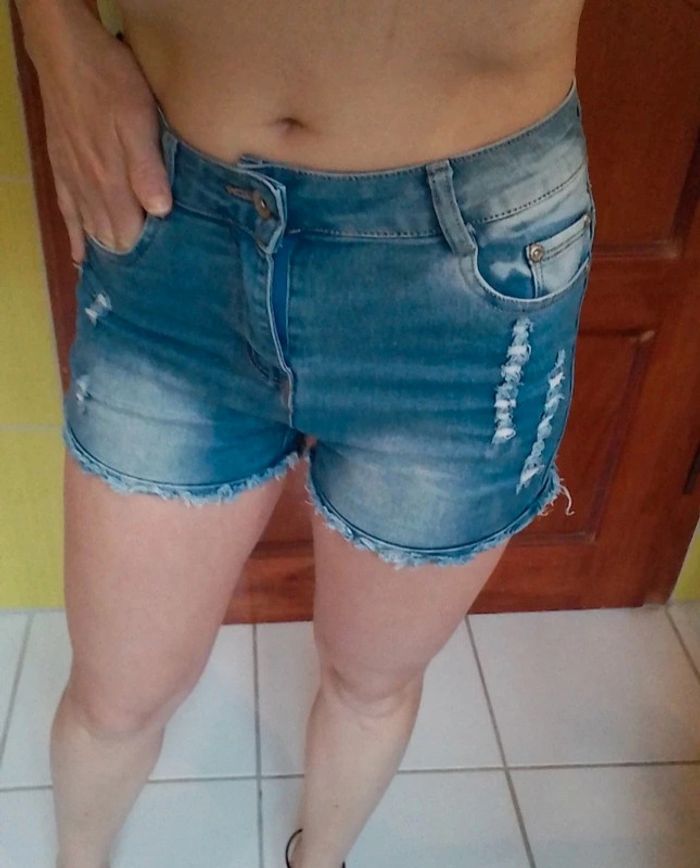 Short femme en simili jeans bleu