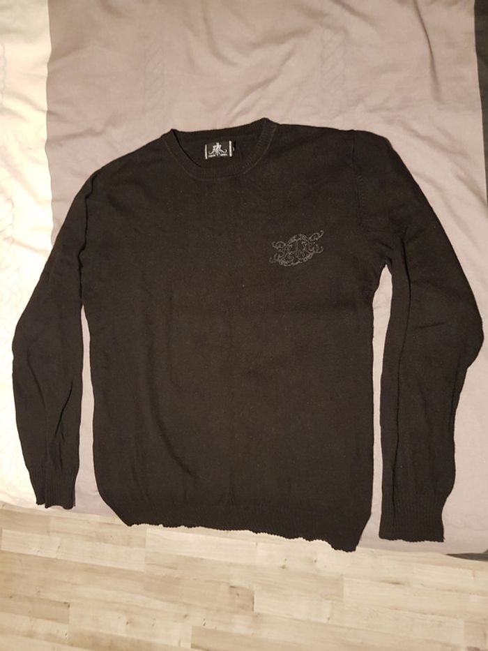 Pull noir maille col rond