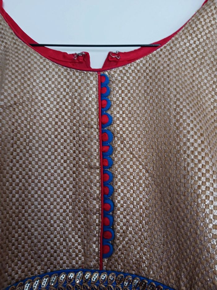 Tunique indienne bleue/rouge avec écharpe Taille 38 - photo numéro 5